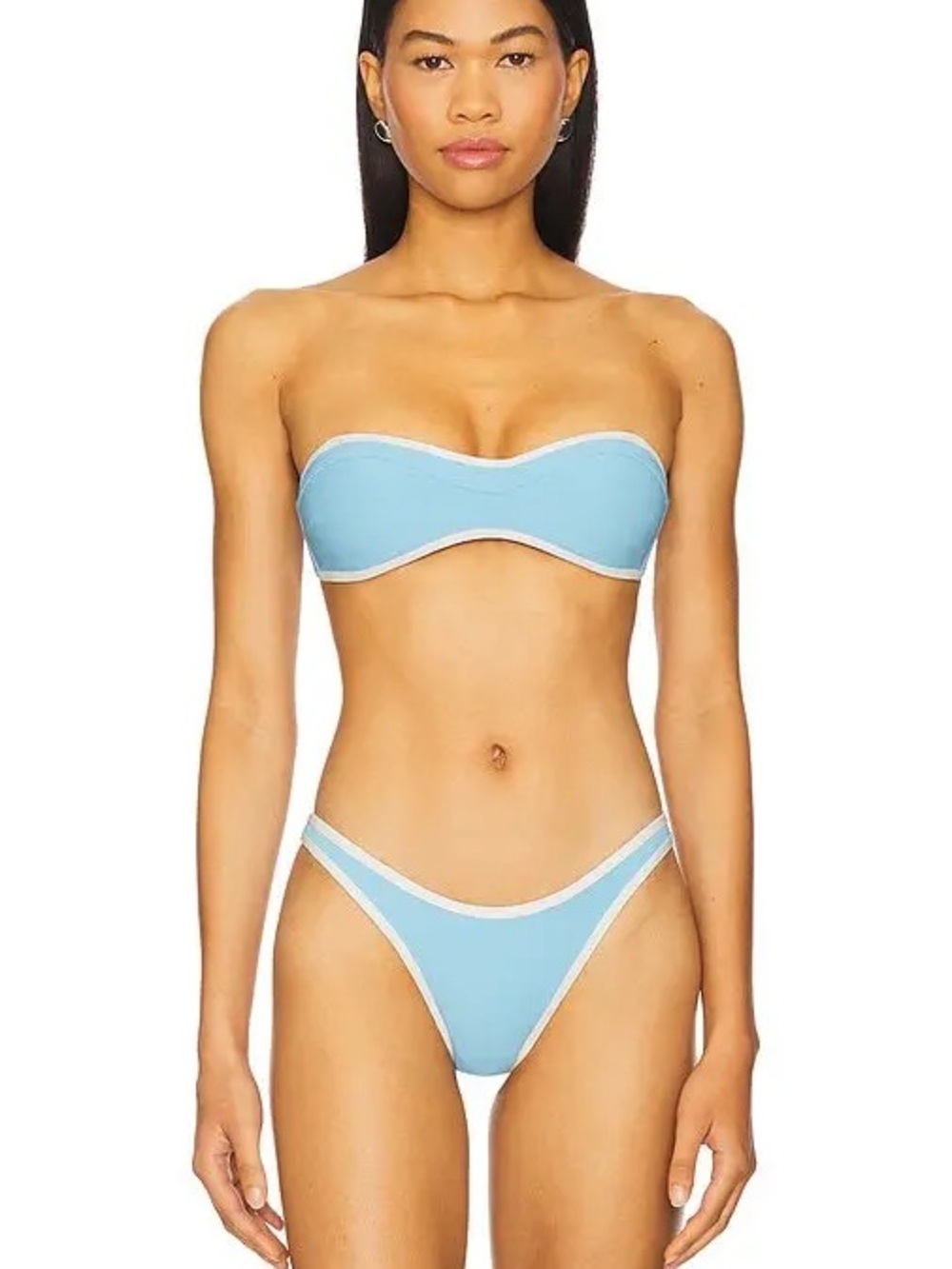 L*space Selena Sky Blue and White Ribbed Bandeau Bikini Set
